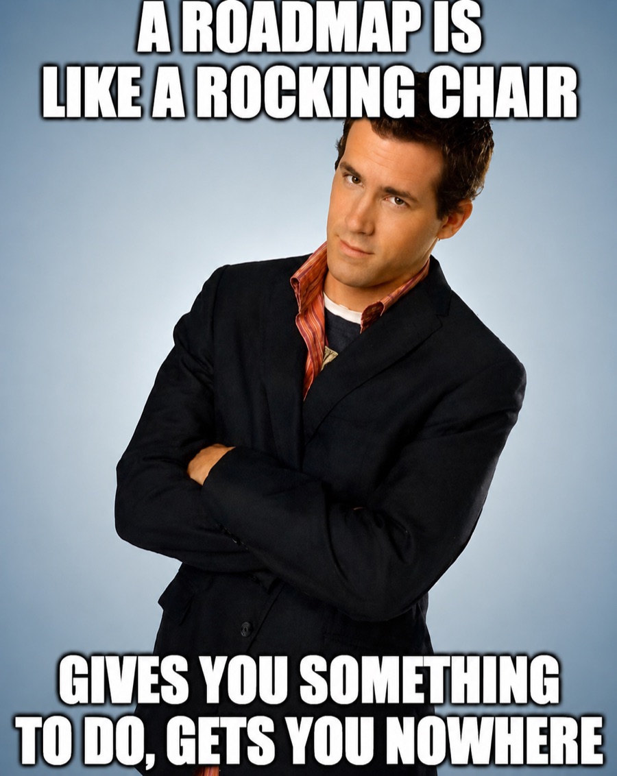 A rocking chair: plenty of motion, no progress. The dated-roadmap trap.